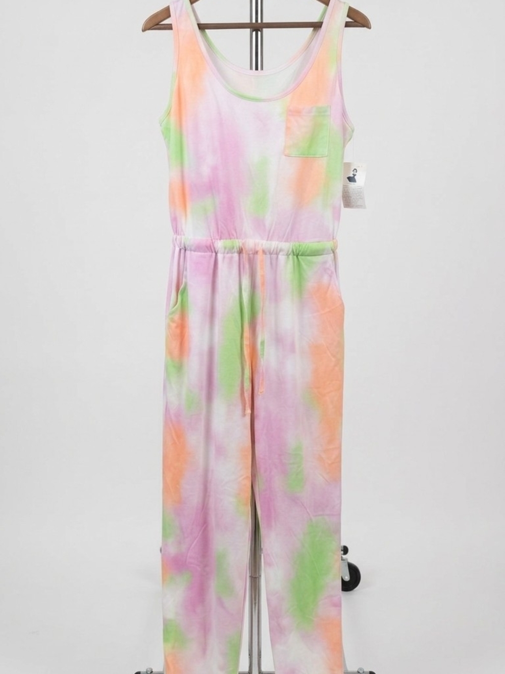 Tie-Dye Sleeveless Jumpsuit - Pink, Green & Orange